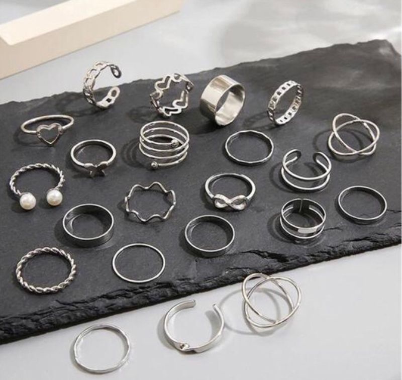 Silver Plated Stackable Rings Set Of 21