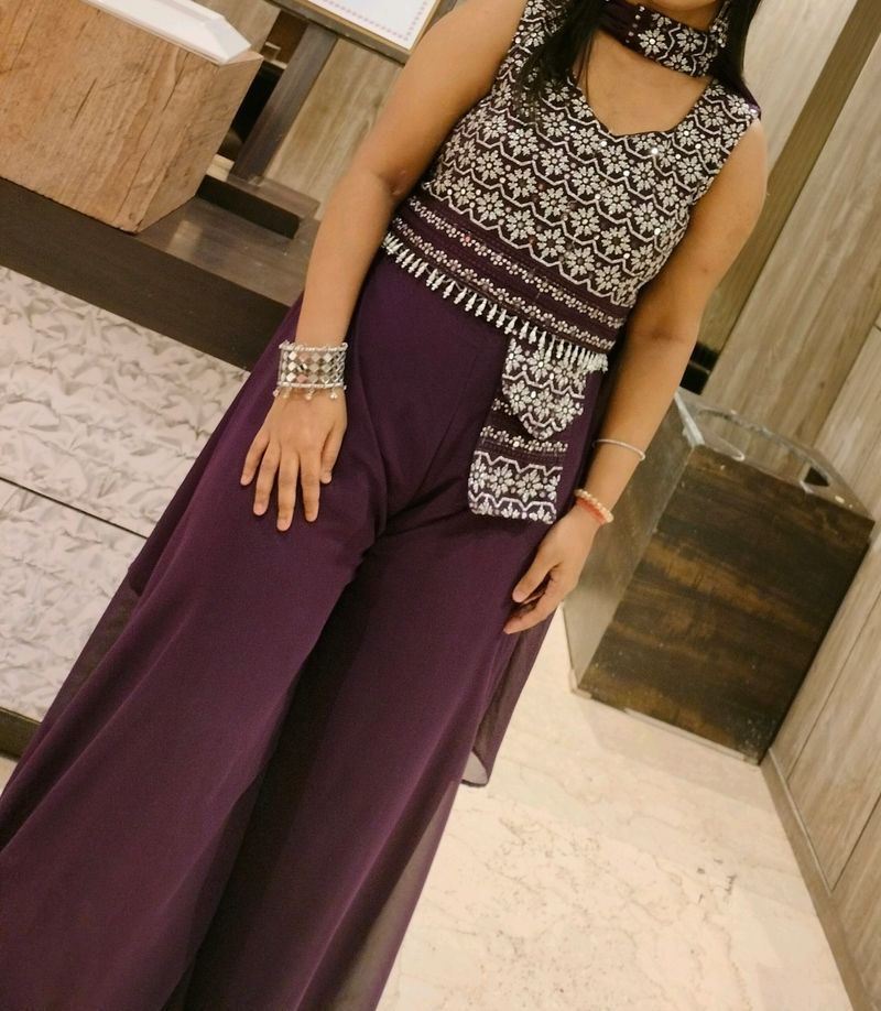 Party Wear Palazzo With Crop Top And Dupatta Set