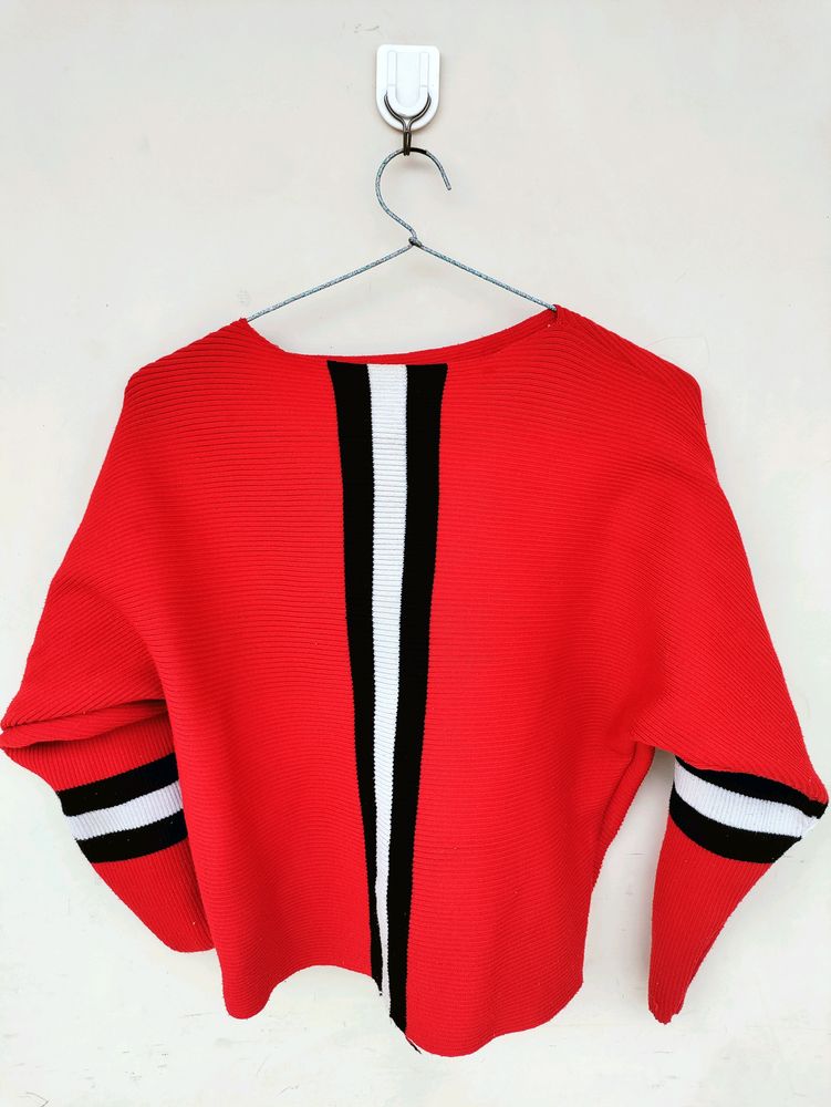 X-M Black/White Stripes Red Sweater