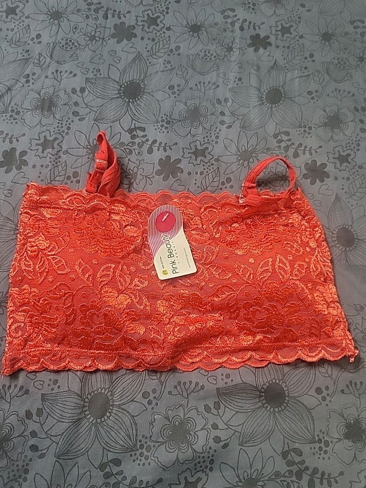 Red Net Bra Top With Pad Inside