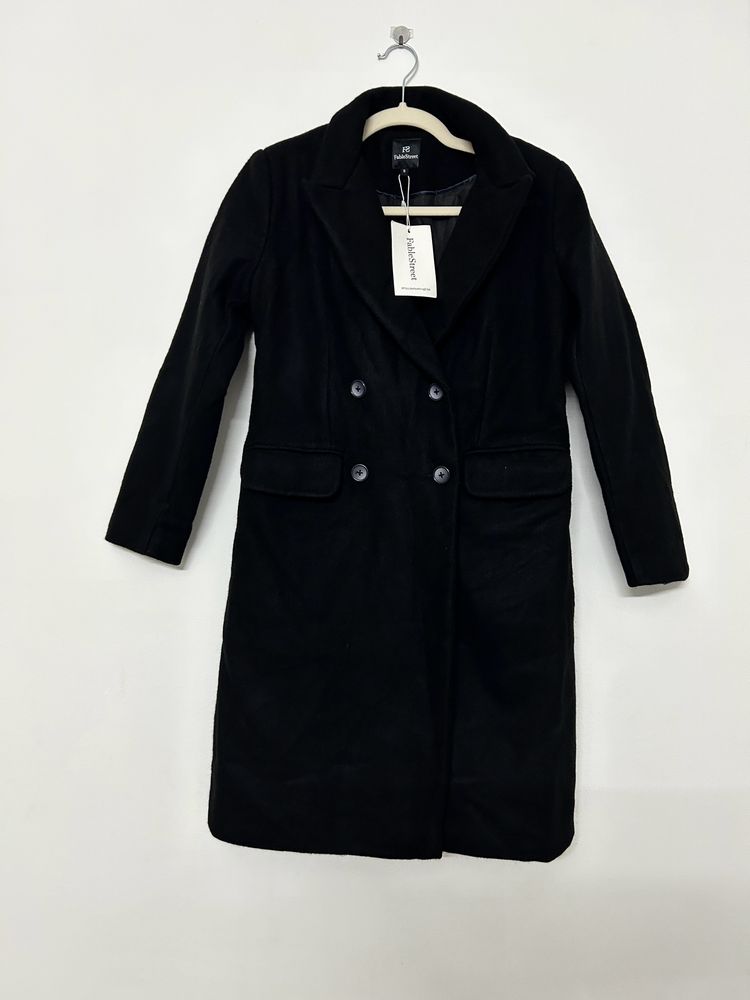 Fable street Double Breasted Overcoat Black