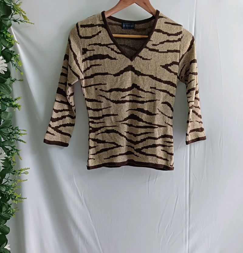 Animal Print Sweater Three Quarter Sleeves