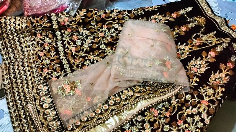 Bridal Coffee Colour Velvet Lehnga