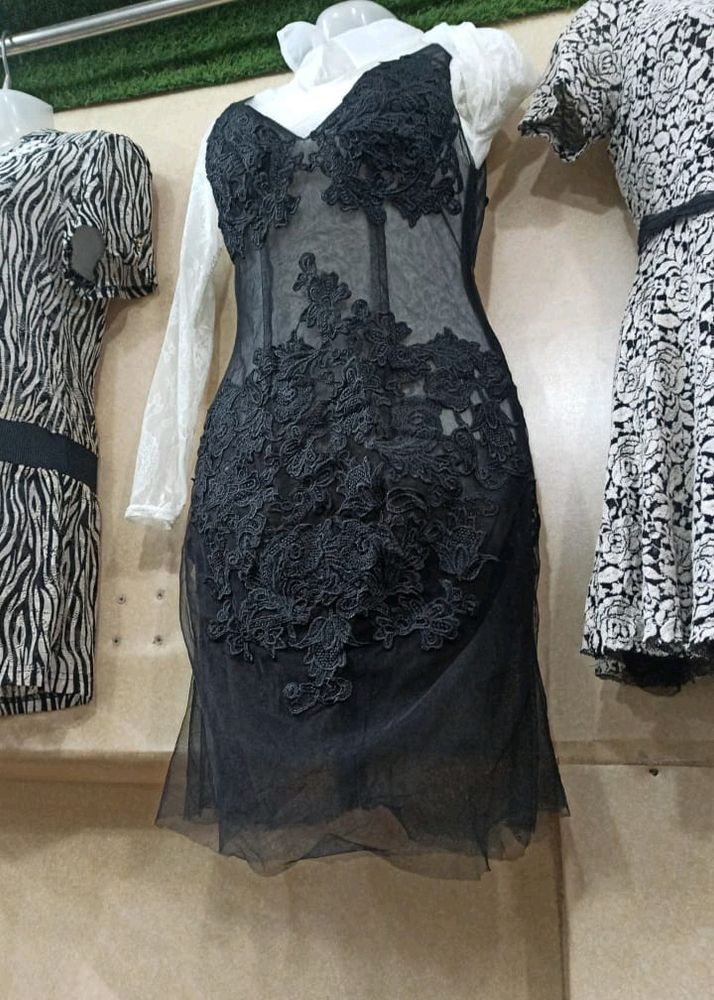 Black Bodycon Lace And Net Dress