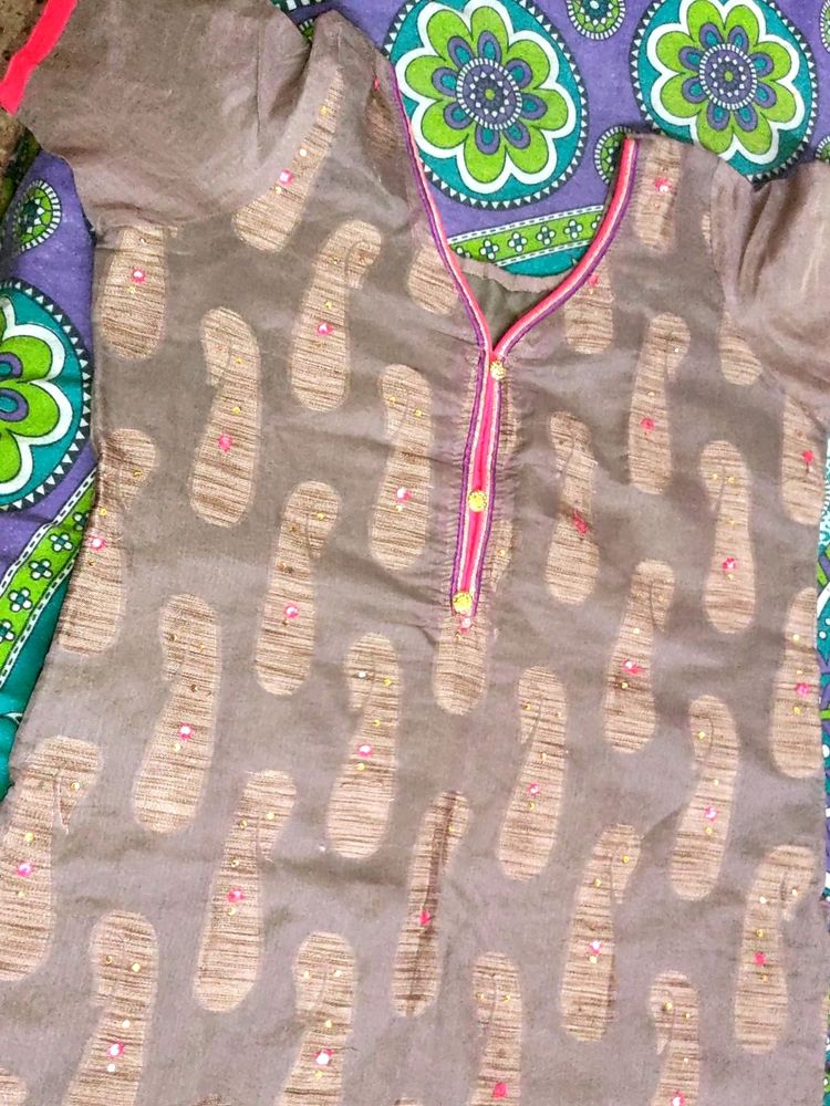 Chanderi Kurti With Banarsi Work