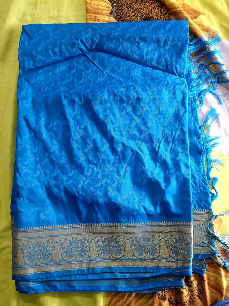 Navy Blue And Golden Border Saree