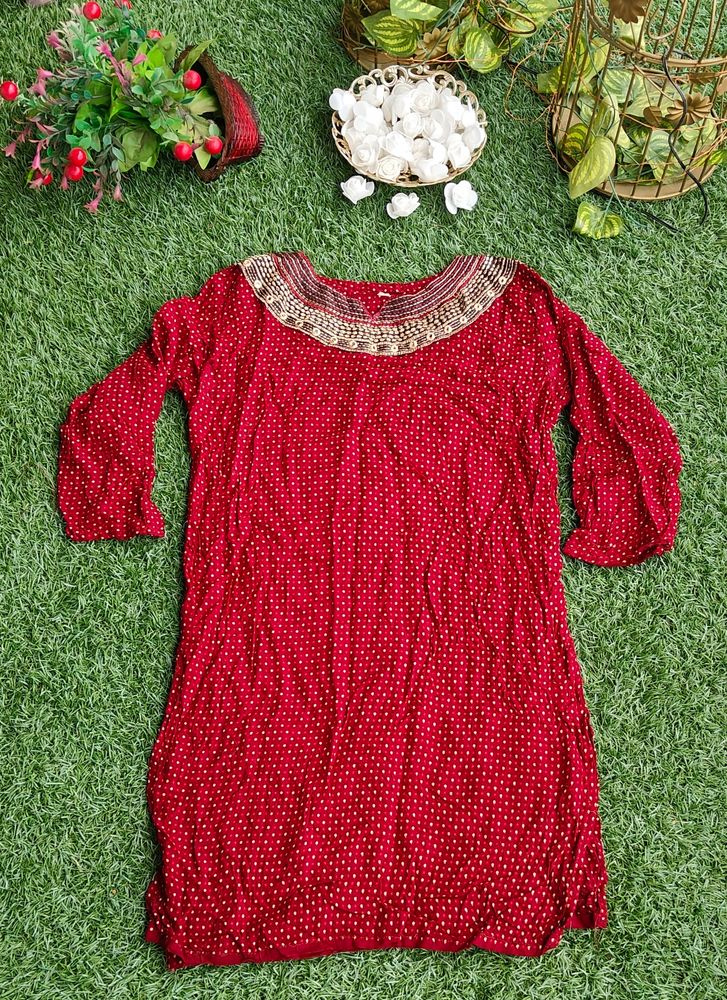 Maroon-red Polka Printed Regular Tunic