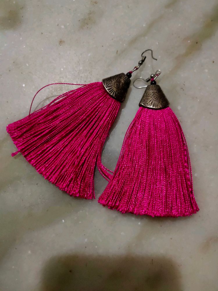 Beautiful Pink Thread Earrings