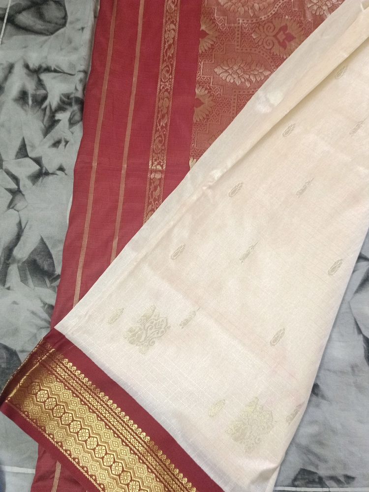 Banarasi Silk Saree Red & White