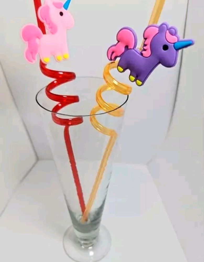 Set of 2 Multicolour Unicorn Drinking Straw