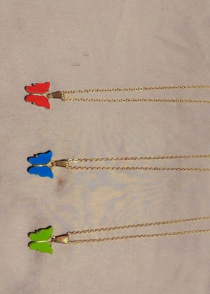 Pack of 3 Butterfly Pendant Golden Chain Locket