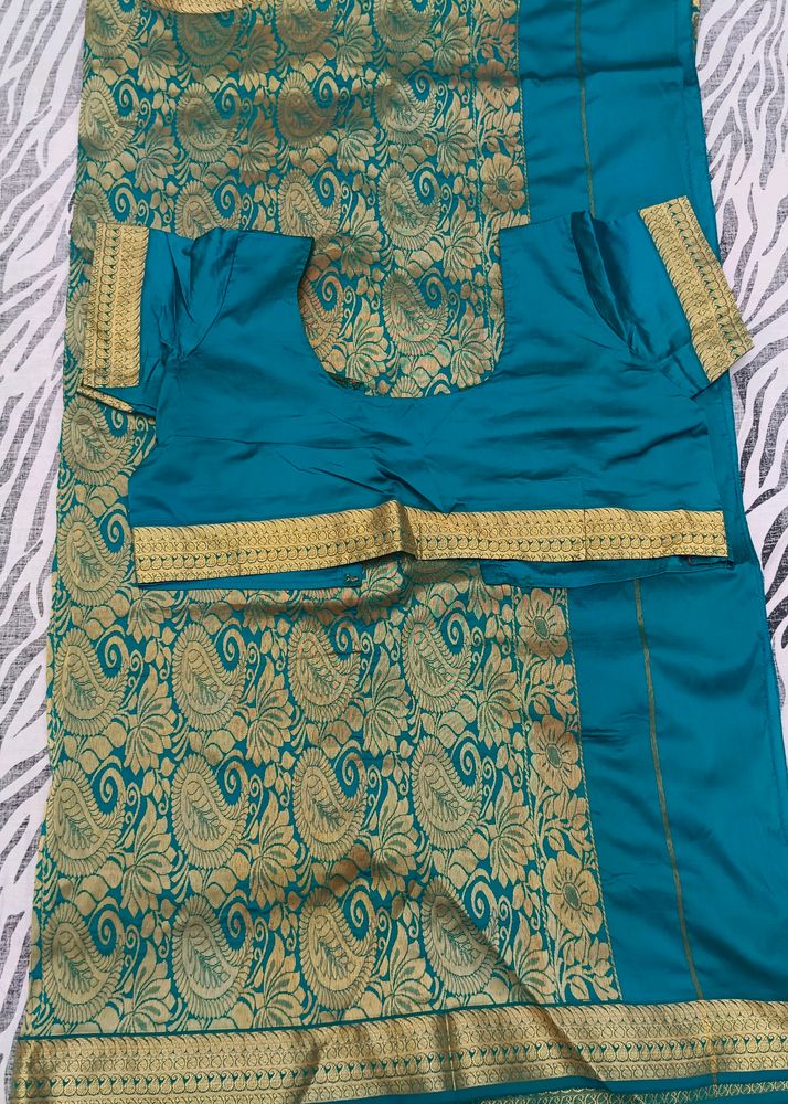 green colour gold shining saree