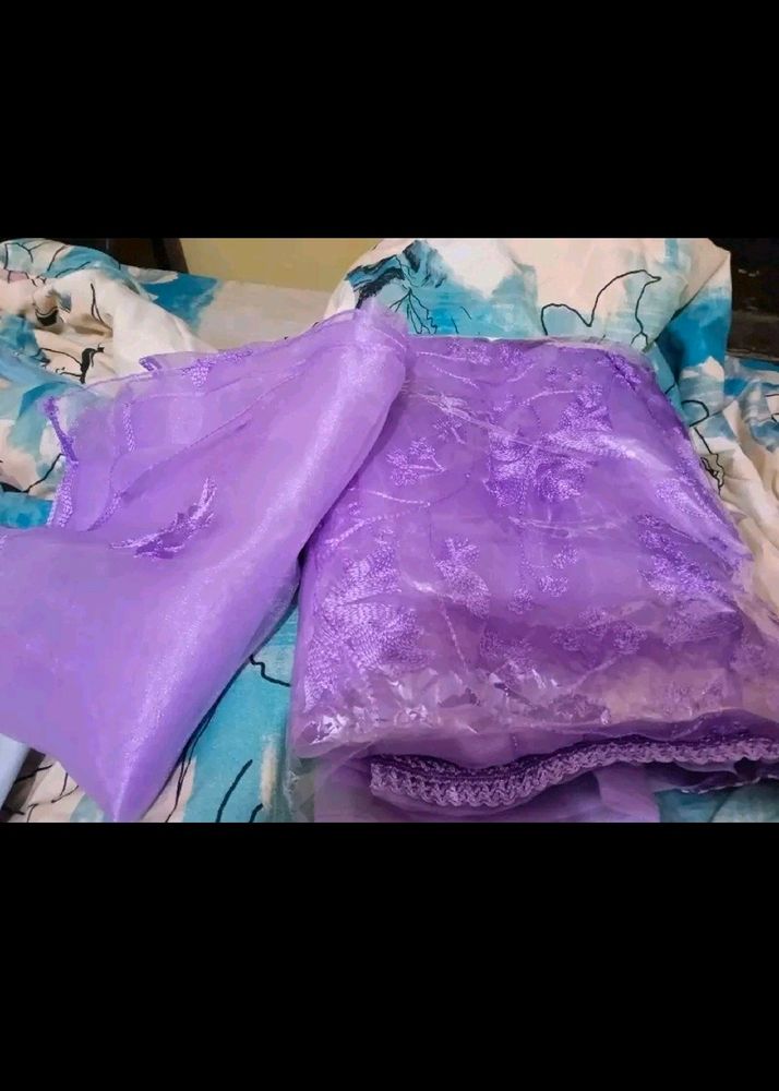 Purple Organza Dress Material Set Unstiched