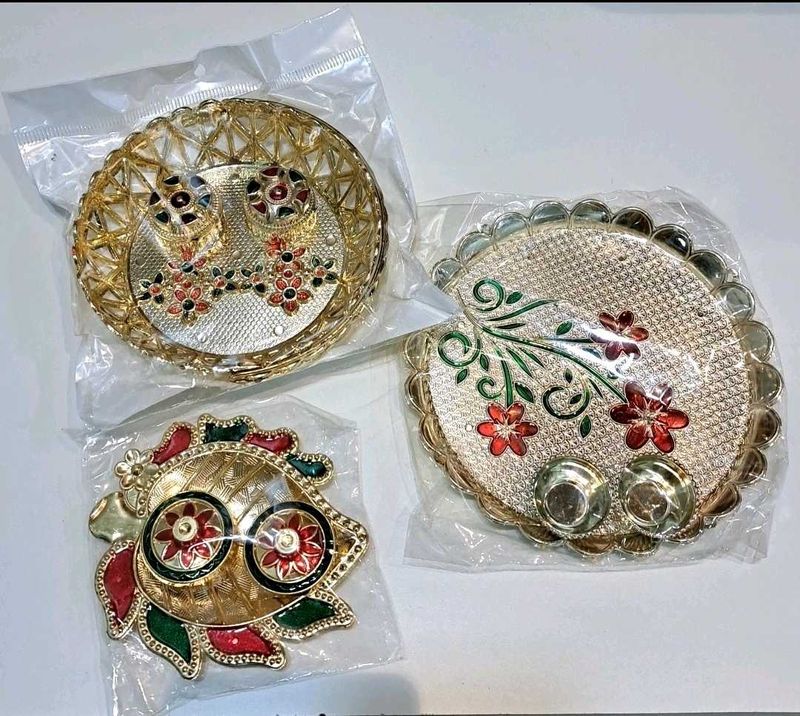 New Combo Haldi Kumkum Pooja Thali Pack Of 3