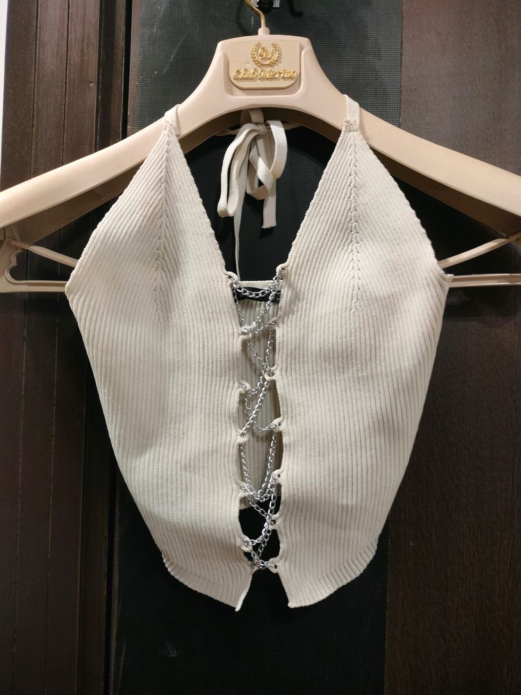 Off White Halter Neck Top