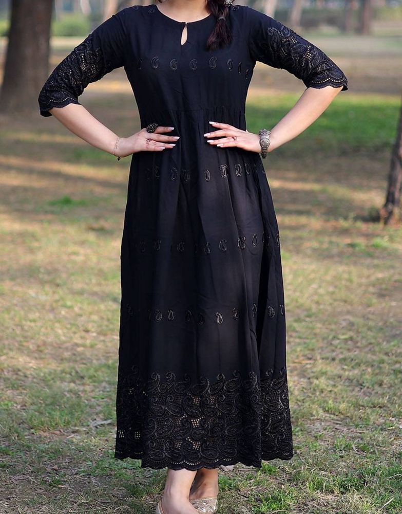 M size Libas black Embroidered A-line Dress