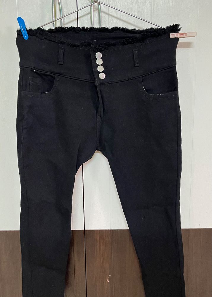 Black 4 Button Skinny Denim