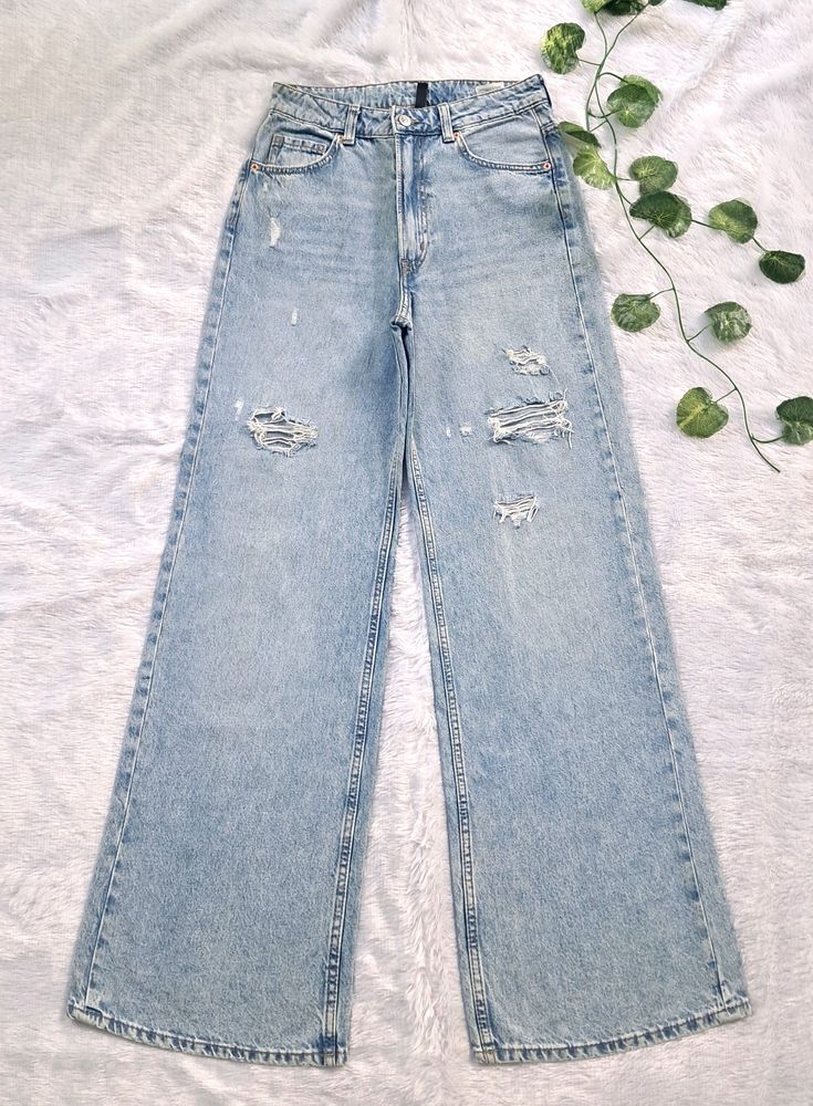 H&M Ripped Wide Leg Jeans