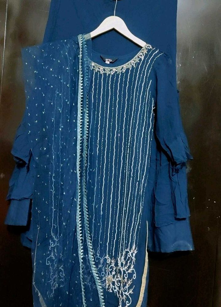 Sea🌊Blue Sharara Suit With Dupatta 34 Bust