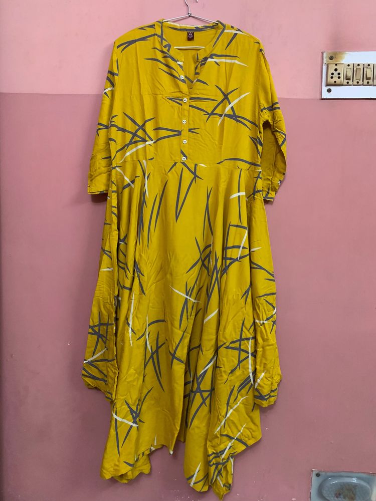 Mustard printed Anarkali Kurta