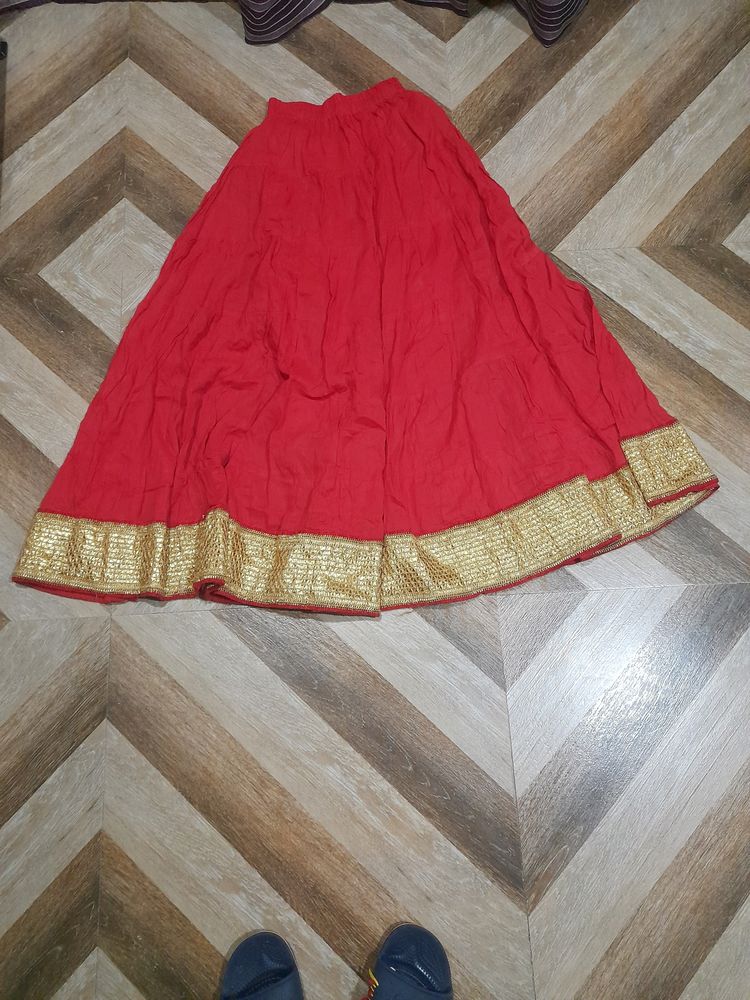 Red With Golden Zari Border Ethnic Skirt