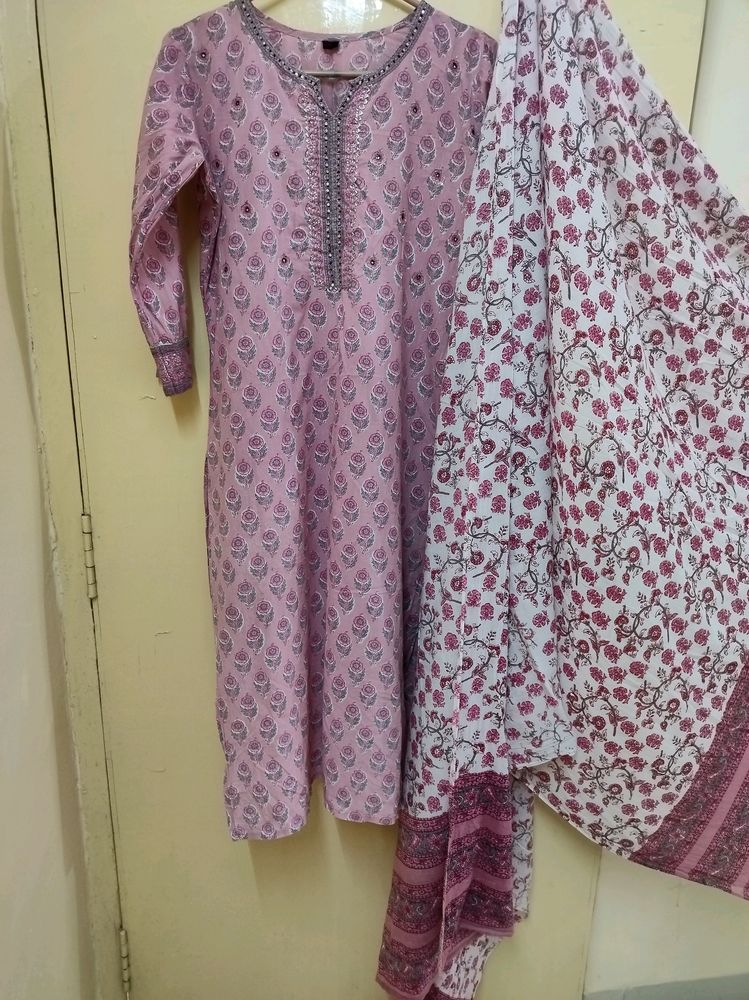 Cotton Kurta Pent Dupatta Set