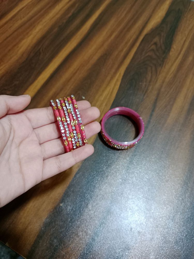 Pink Stone Glass Bangles