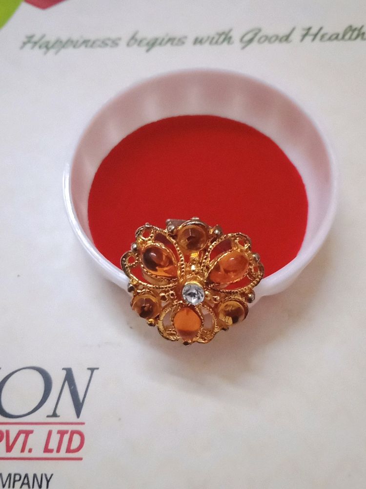 Latest Designed Orange Kundan Golden Ring