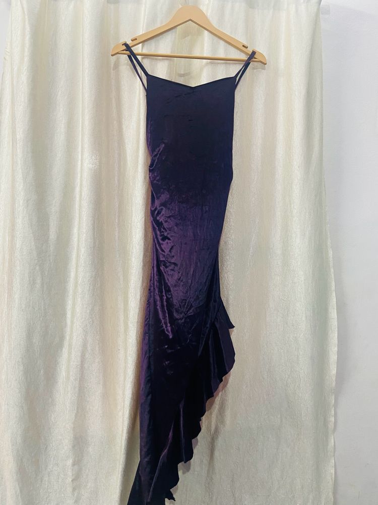Velvet Purple Asymmetric Silk Dress