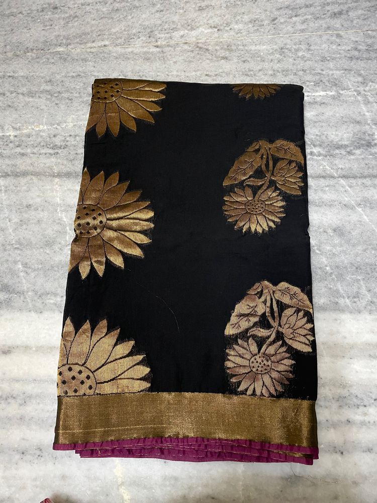 Black With Gold Zari Work Beautiful Saree