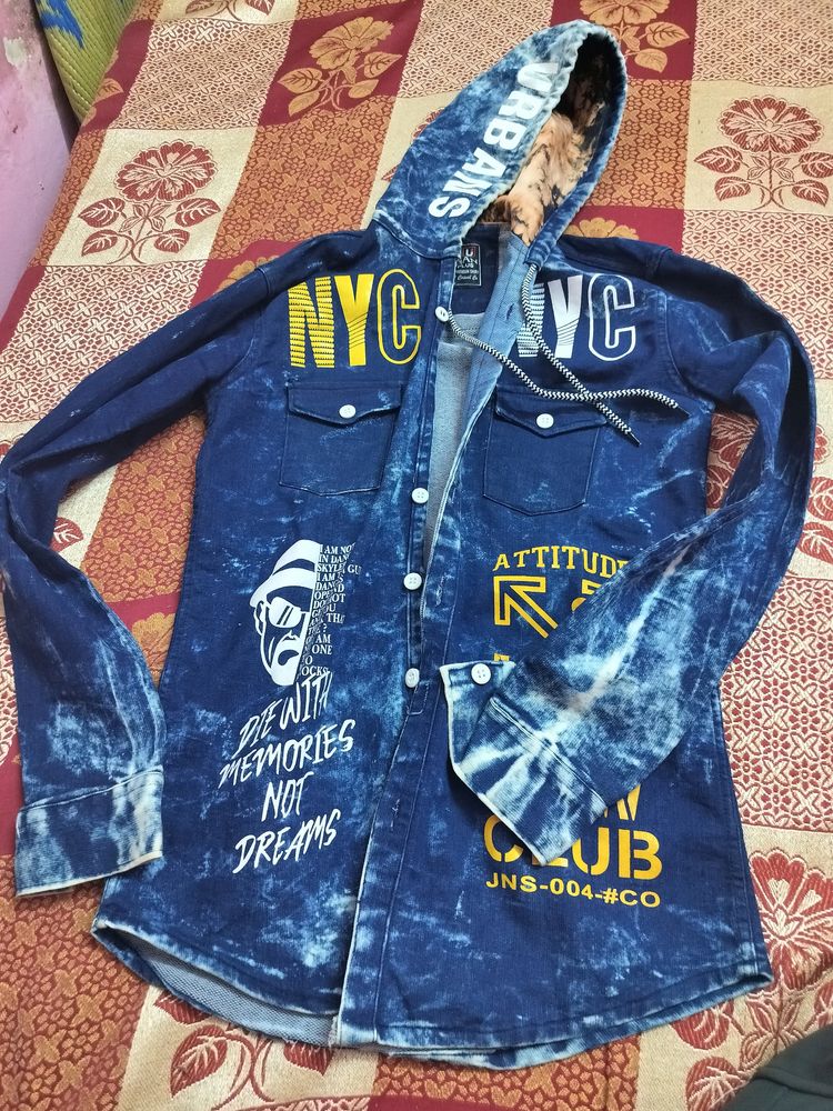 Blue Printed Jacket For Men