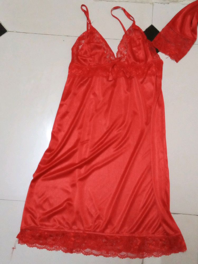 red color silk nighty