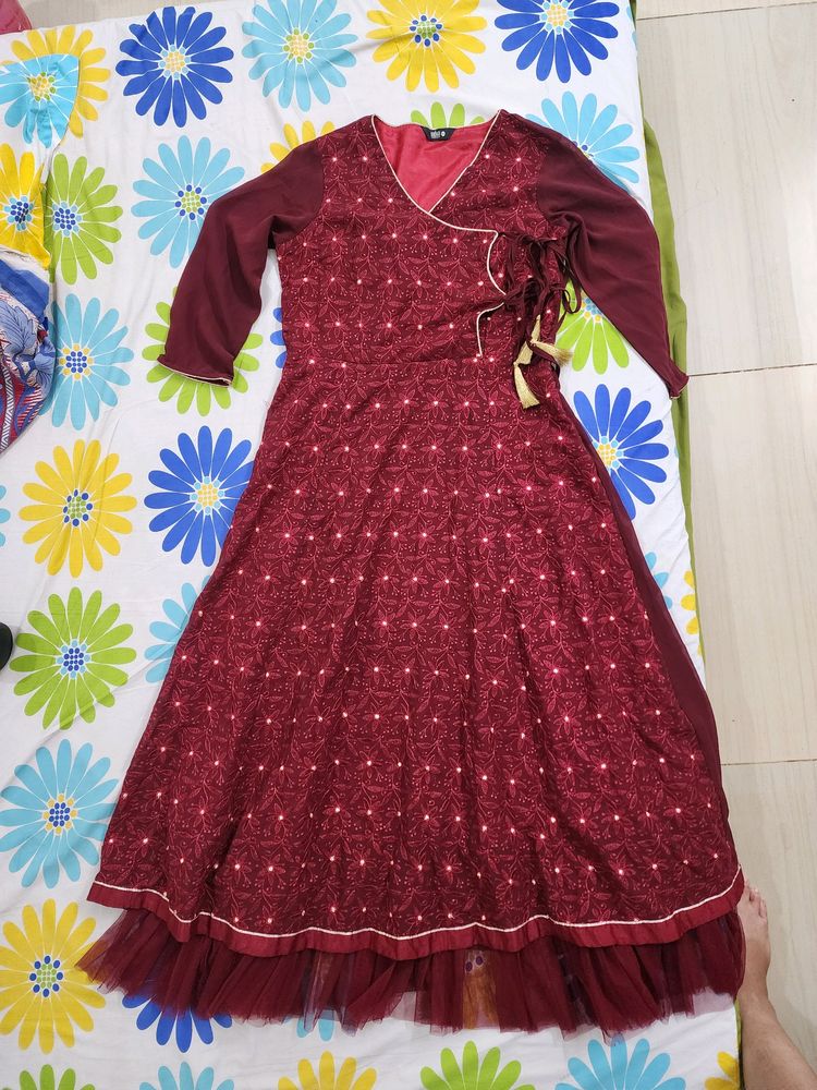 Indya Maroon Ethnic Dress