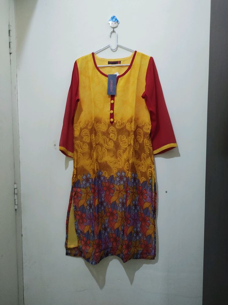 Jainish Floral Mango Print Yellow Red Kurta