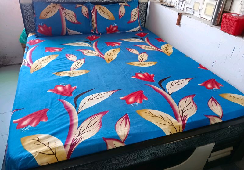 Blue Printed Bedshit For Double Bed