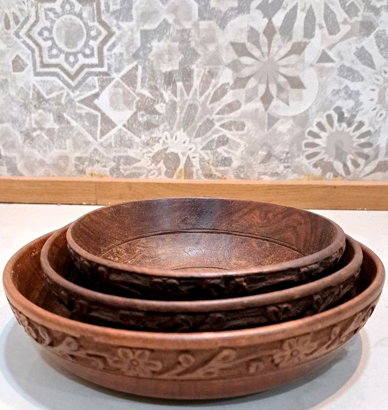 New Wooden Antique Bowl Set Of 3