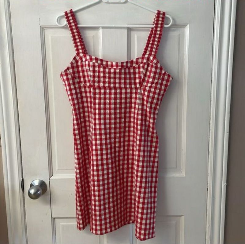 Zara Gingham Red And White Dress