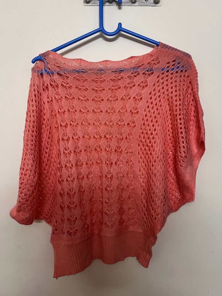 Crochet Top Orangish Pink Colour