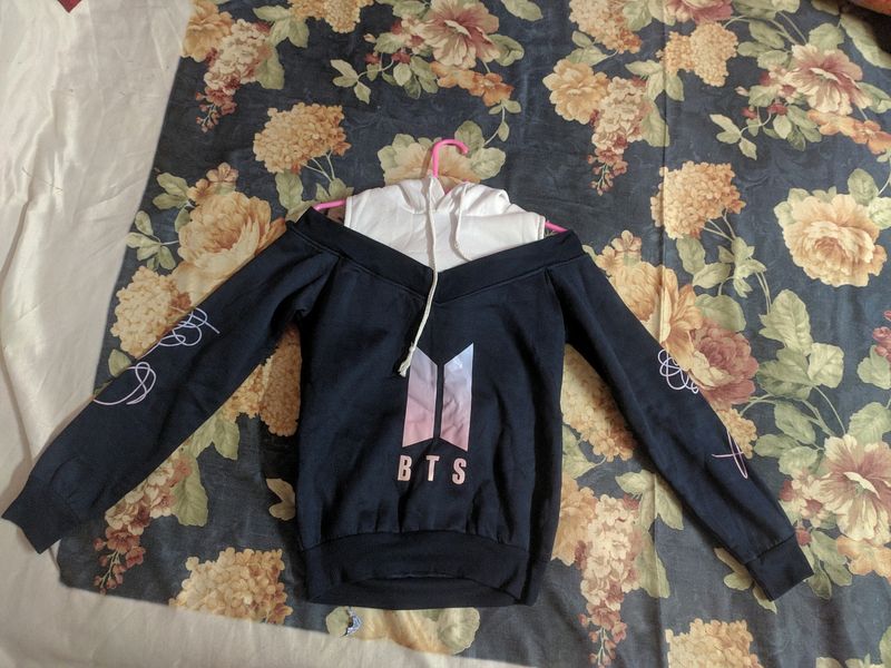 BTS Cold Shoulder Crop Hoodie