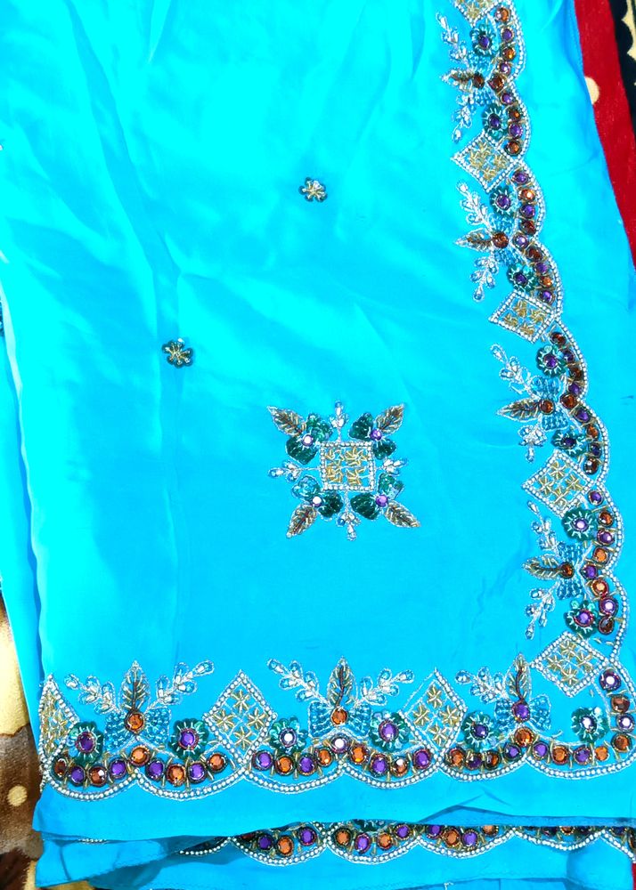 Beautiful Blue Saree with Stone Work