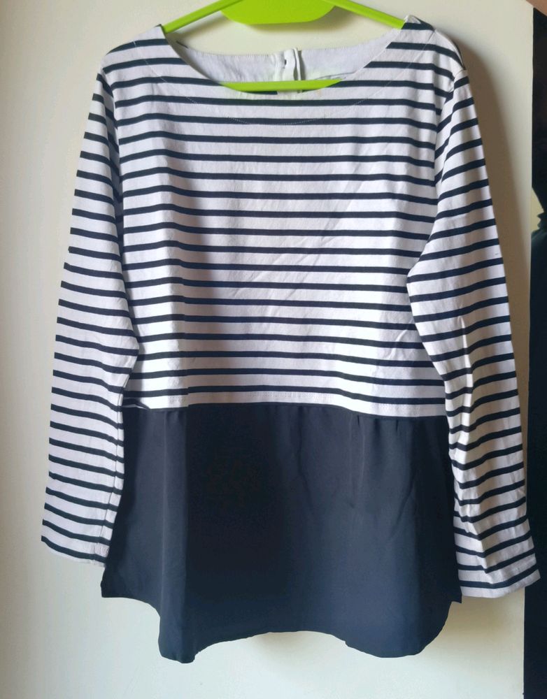 White Black Stripes Top With Frill Extender