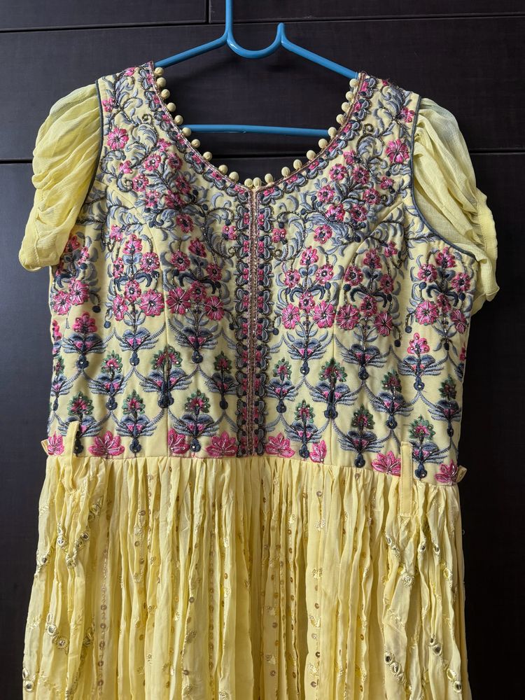 Lemon Yellow Long Kurti With Plazzo And Dupatto