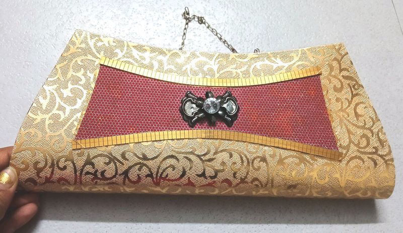 Golden Shine Clutch For Party