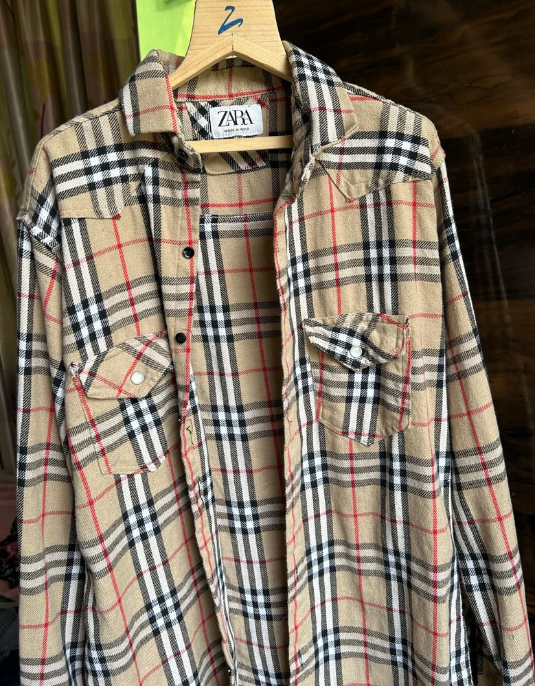 Zara Oversized Checked Cotton Shirt