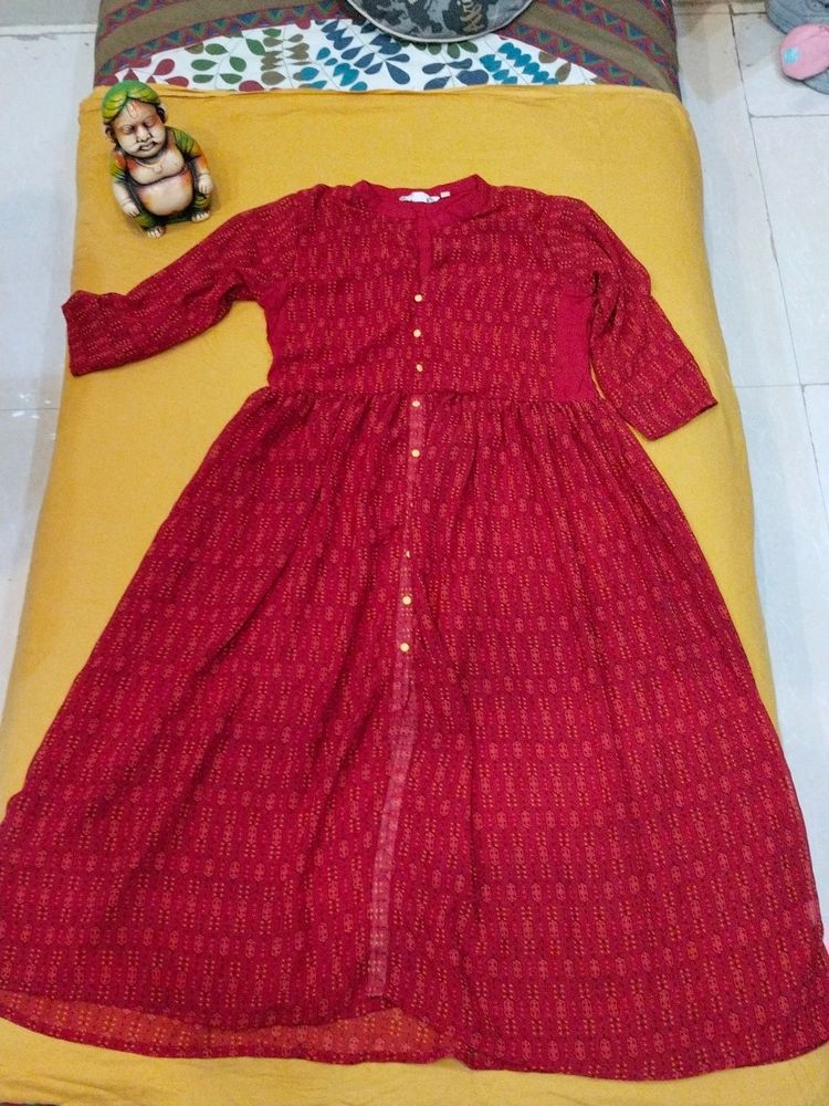 Shree Red Kurti With Front Slit Anarkali