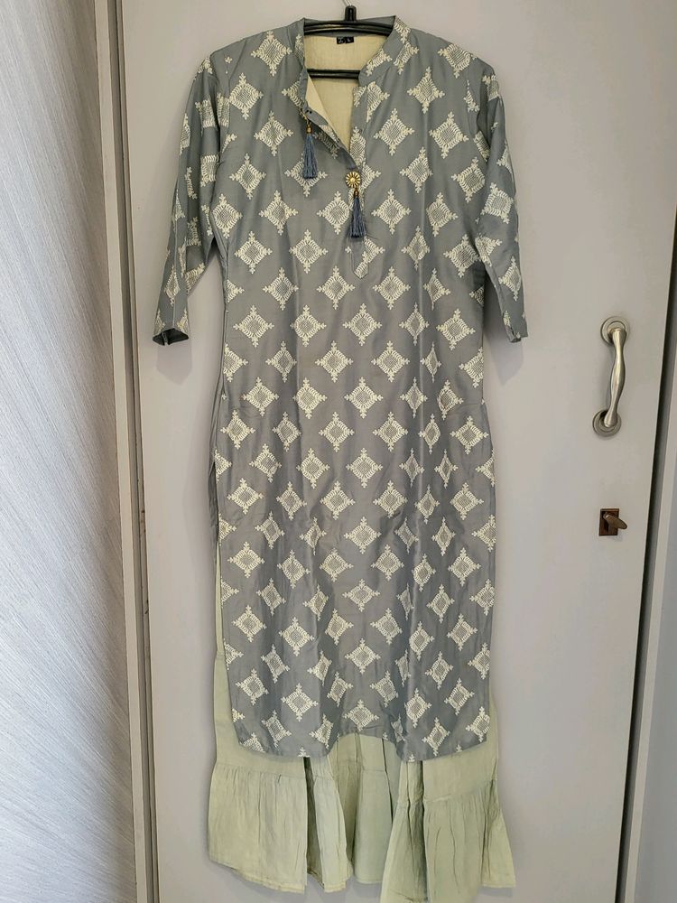 Grey Colour Full Kurta Skirt Dress For Women