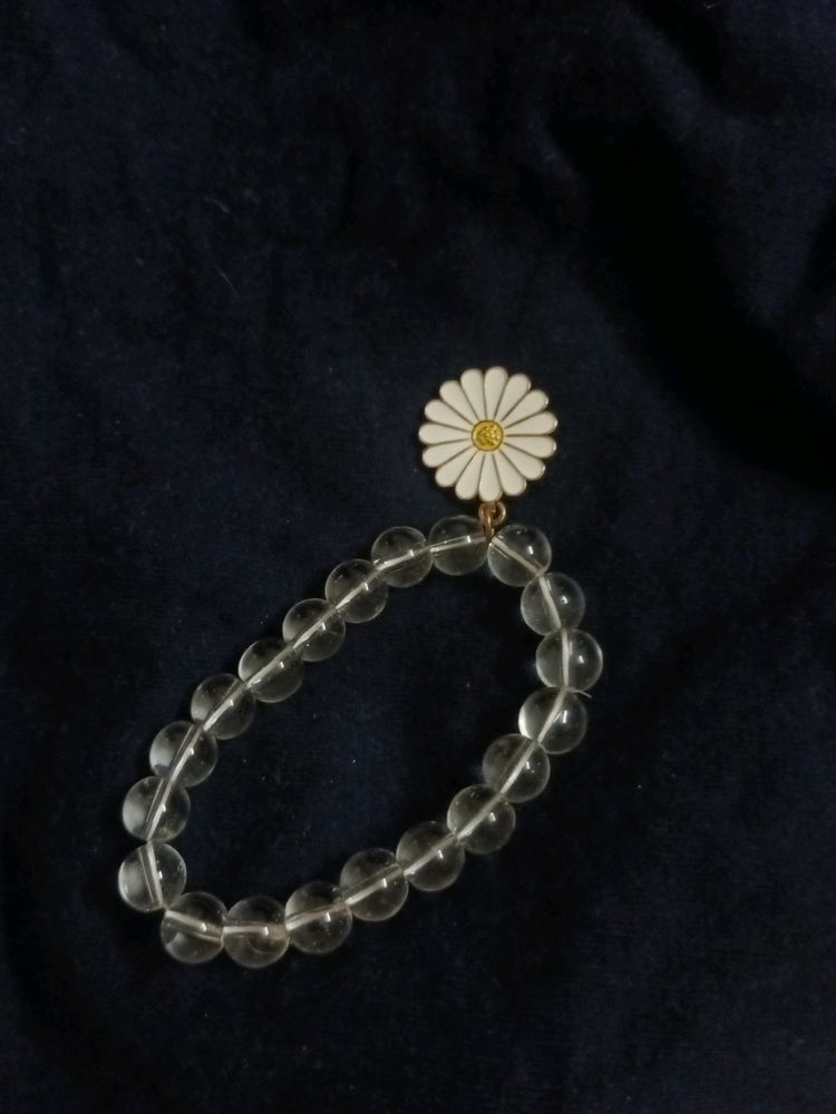 White Beaded Bracelet With flower Charm