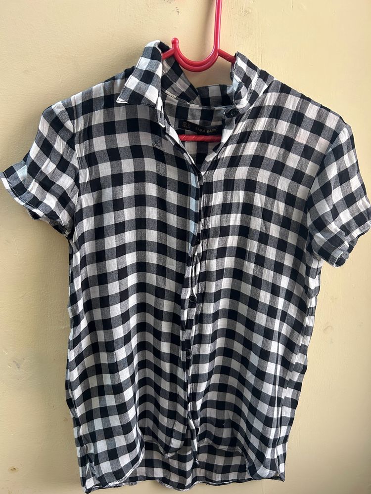 Zara Brand - Black And White Checkered Shirt