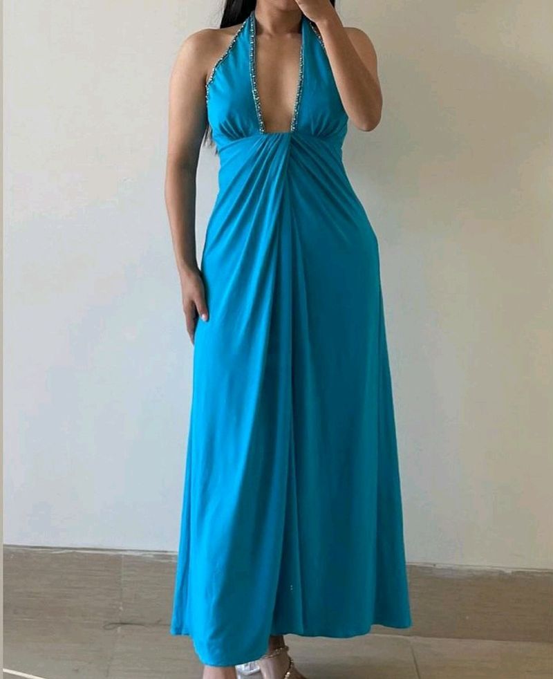 Blue Flared Maxi Dress