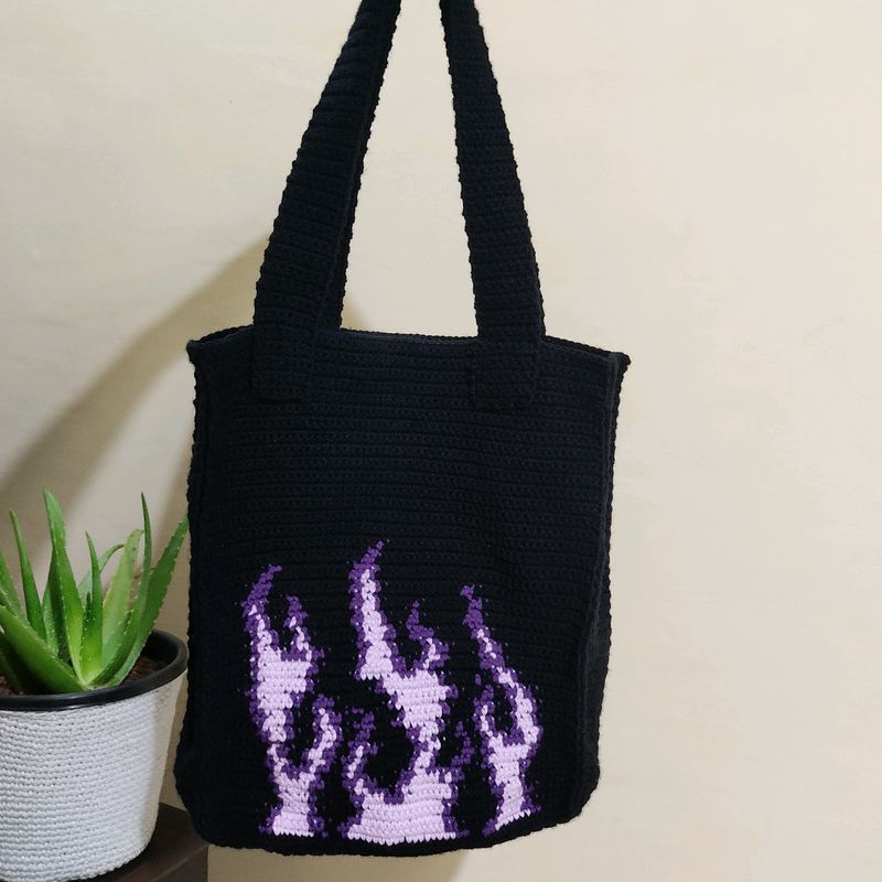 Flame Crochet Tote Bag 💜🖤❤‍🔥